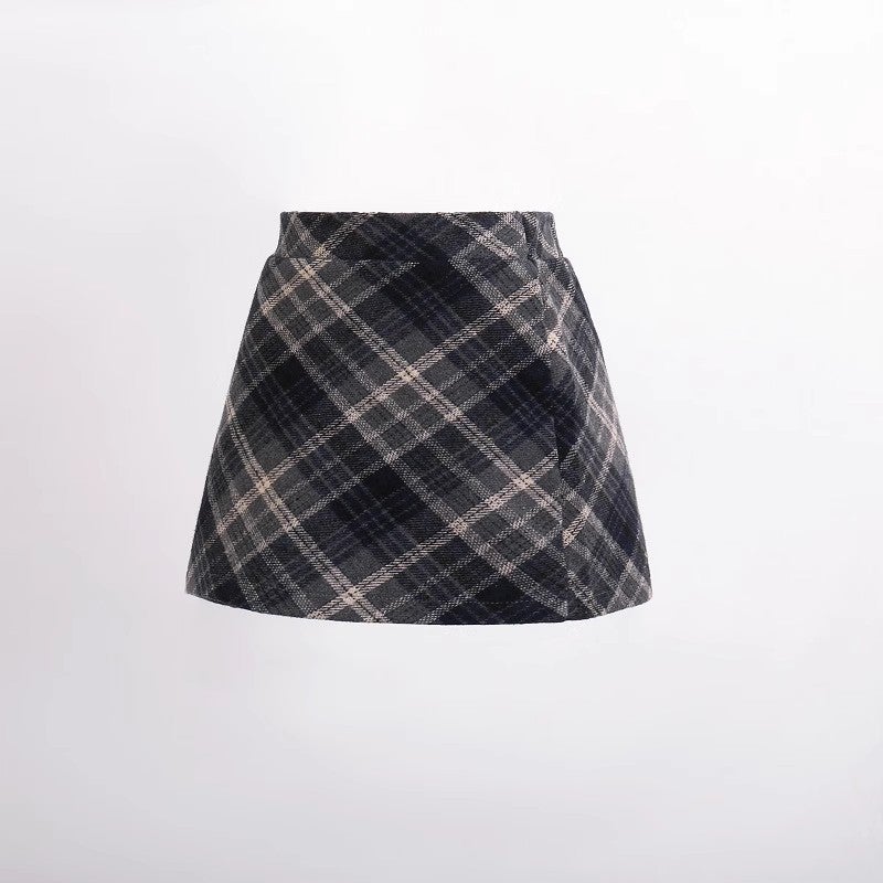 2025 Autumn and Winter Girls Wool Plaid Skirt Hip Skirt Korean Style Childrens Western Style Slimming Fashion High Waist Skirt Black regular (safety pants lining) 