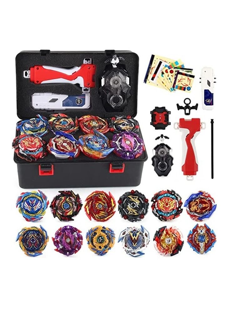 12 Piece set Battle Tops Case Toy 4d Fusion Metal Master Rotating Gyro Toy Set With Launcher, Storage Box And Other Accessories  - Image 1