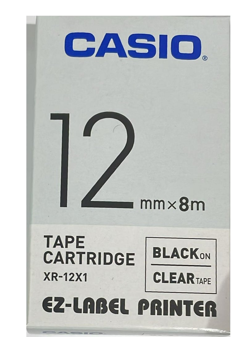 Casio tape cartridge black on clear tape XR-12X1