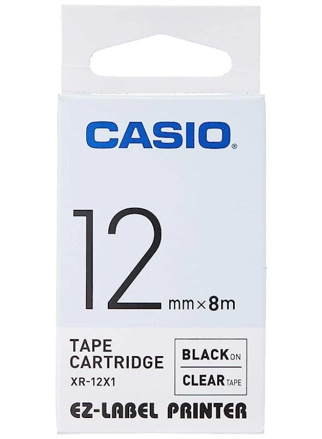 Casio tape cartridge black on clear tape XR-12X1 - Image 1
