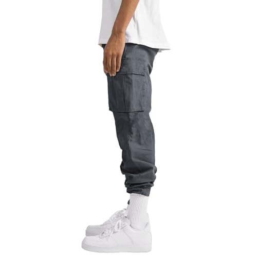 WZIKAI Mens Cargo Pants Casual Joggers Hiking Pants Loose Straight Athletic Workout Sweatpants with Pockets Gray XL - Image 3