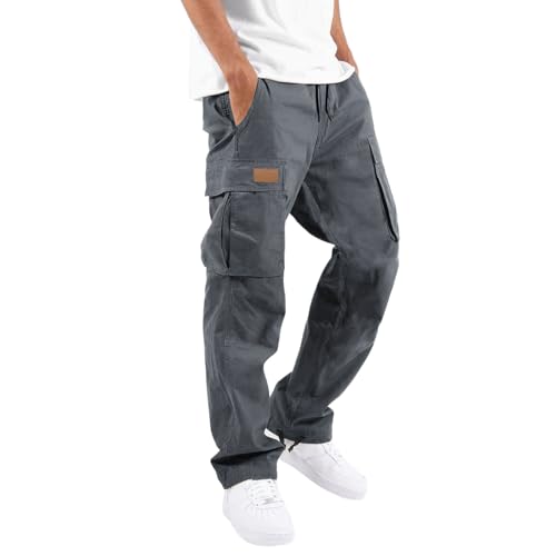WZIKAI Mens Cargo Pants Casual Joggers Hiking Pants Loose Straight Athletic Workout Sweatpants with Pockets Gray XL - Image 1