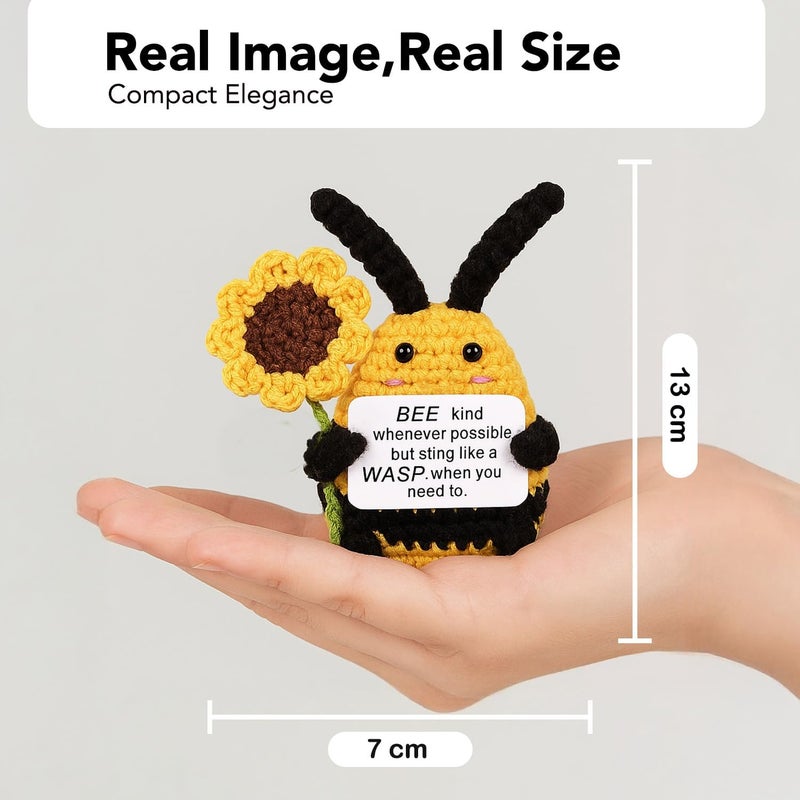 Ekhasa Nostrae by Ekhasa Cute Bee Doll with Sunflower Crochet Flowers with Message, Perfect for Gifting | Knitted Flowers Vase Pot with Flowers for Cardashboard, Office, Home Decor | Crochet Gifts - Image 3