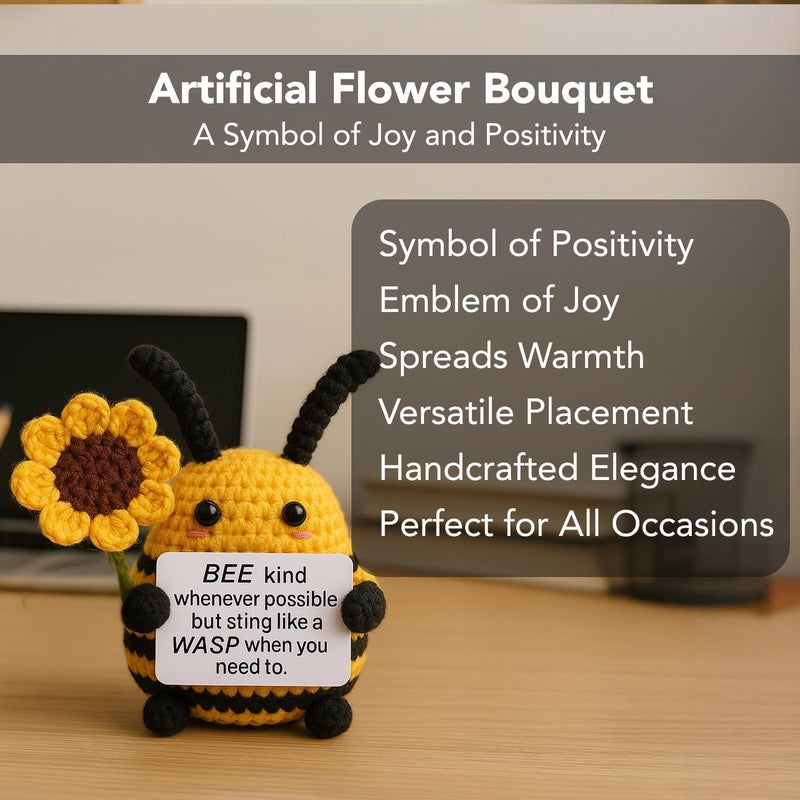 Ekhasa Nostrae by Ekhasa Cute Bee Doll with Sunflower Crochet Flowers with Message, Perfect for Gifting | Knitted Flowers Vase Pot with Flowers for Cardashboard, Office, Home Decor | Crochet Gifts - Image 5