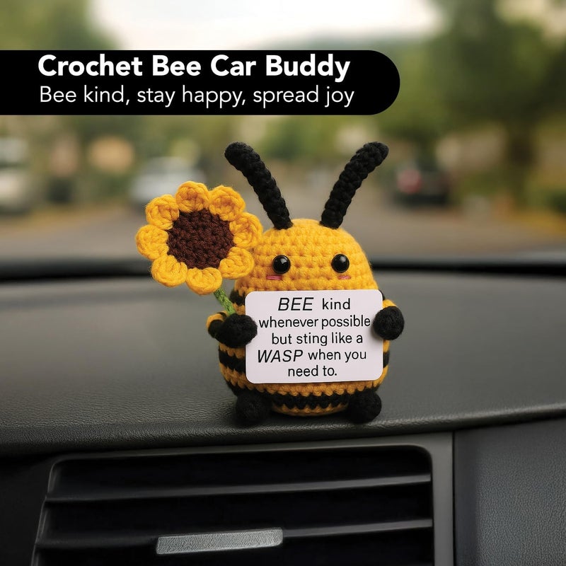 Ekhasa Nostrae by Ekhasa Cute Bee Doll with Sunflower Crochet Flowers with Message, Perfect for Gifting | Knitted Flowers Vase Pot with Flowers for Cardashboard, Office, Home Decor | Crochet Gifts - Image 2