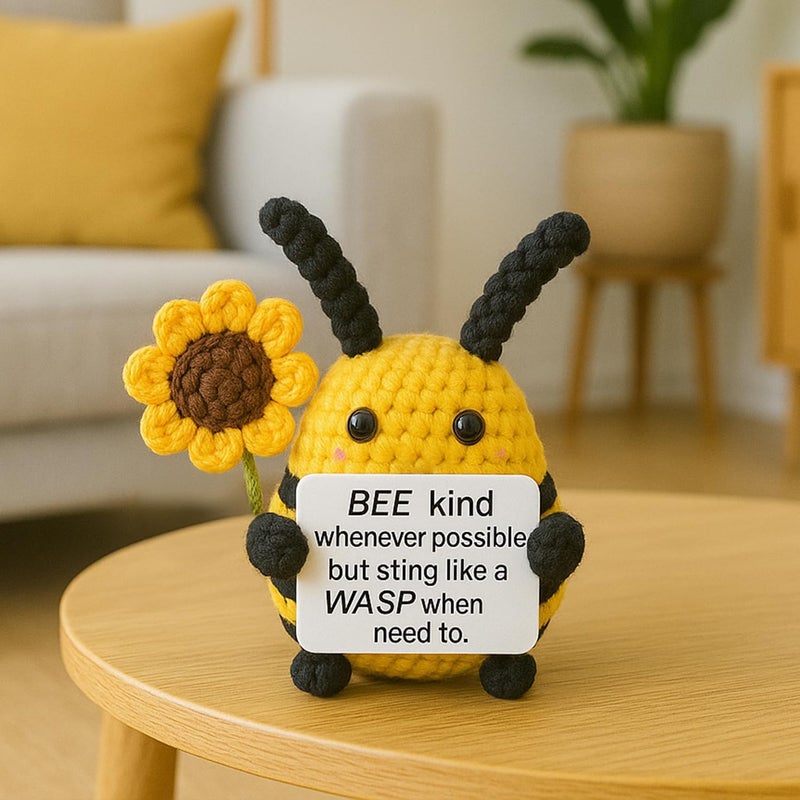 Ekhasa Nostrae by Ekhasa Cute Bee Doll with Sunflower Crochet Flowers with Message, Perfect for Gifting | Knitted Flowers Vase Pot with Flowers for Cardashboard, Office, Home Decor | Crochet Gifts - Image 1