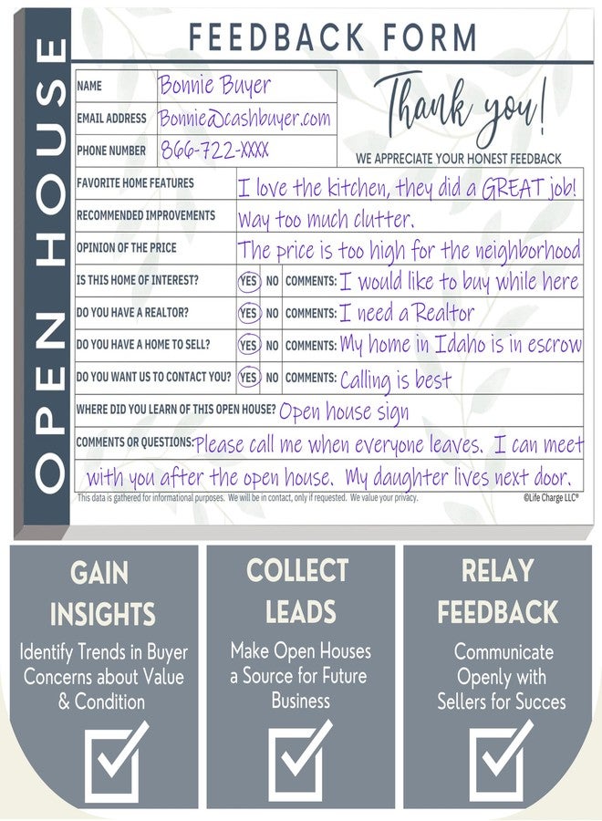 Life Charge Open House Supplies. Real Estate Sign in Book Guest Registry Notepad for Collecting Realtor Leads & Home Sale Feedback. Kit has Form Pads, Door Hangers & Tent Card Displays. Stately Blue,Two-pack. - Image 4