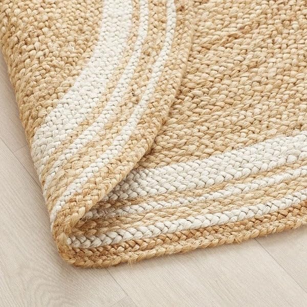 GLEAM� Jute Braided Carpet Natural Rug Hand Woven & Reversible for Bedroom, Office, Living Room, Kitchen, Guest Room (Natural & White 60 cm) - Image 2