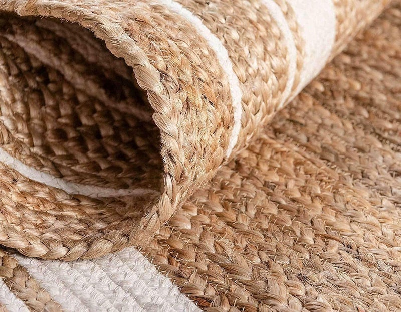 GLEAM� Jute Braided Carpet Natural Rug Hand Woven & Reversible for Bedroom, Office, Living Room, Kitchen, Guest Room (Natural & White 60 cm) - Image 4