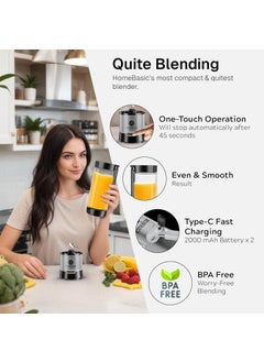 Home Basic HOMEBASIC 450ML Borosilicate Glass Portable Blender Juicer for Smoothie and Juices Shakes Crushing Ice Baby Food Kitchen 16500 RPM 126W Motor 4000mAh Battery Food Grade Jar Stainless Steel Blades  - Image 4