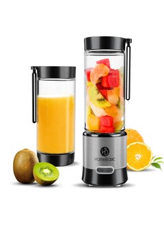 Home Basic HOMEBASIC 450ML Borosilicate Glass Portable Blender Juicer for Smoothie and Juices Shakes Crushing Ice Baby Food Kitchen 16500 RPM 126W Motor 4000mAh Battery Food Grade Jar Stainless Steel Blades  - Image 1
