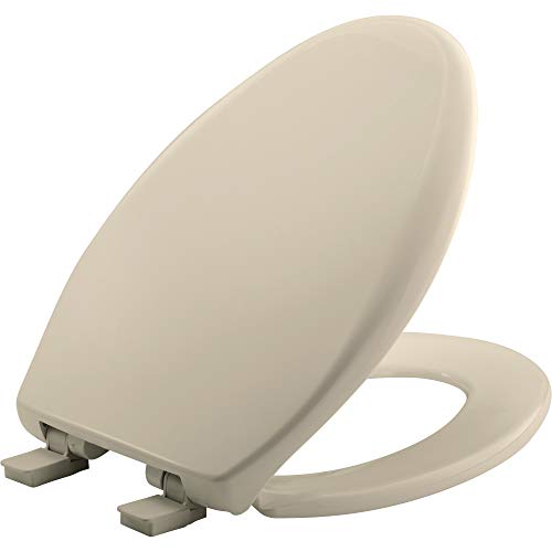 Bemis Aurora Slow Close Toilet Seat, Easy Clean Hinges and Adjustable Perfect Fit Plastic Seat, Made in USA, Elongated, Almond - Image 1