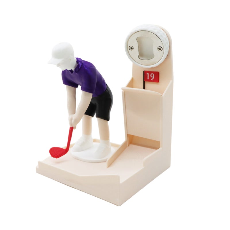 New Golf Bottle Opener - 3D Printed Stress Relief Toy - Golf Ball Opener - White Face with Back Adhesive