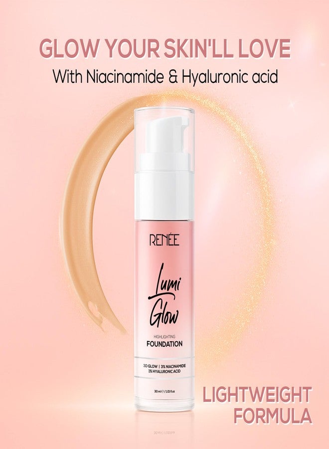 RENEE Lumi Glow Highlighting Liquid Foundation - Satin Ivory | Dewy Finish, Buildable Coverage & 3D Glow | Hydrates & Smoothens For Luminous Skin | With Hyaluronic acid & Niacinamide | 30ml - Image 3