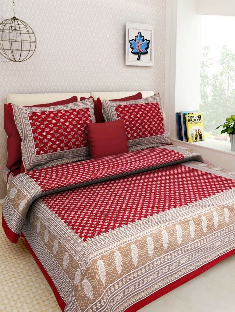 shop jaipuri Cotton 144 TC 1 Double Bedsheet with 2 Pillow Covers Multicolor - Image 4