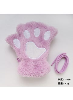 New Cat claw gloves winter cute cartoon cat girl open finger gloves fleece-lined thick bear paw gloves Purple