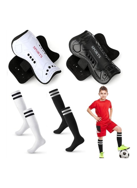 Football Shin Guards, 2 Pair Soccer Guards with Socks for Kids Youth, Lightweight Breathable Calf & Ankle Protective Gear Pads Equipment 6-15 Years Teenagers