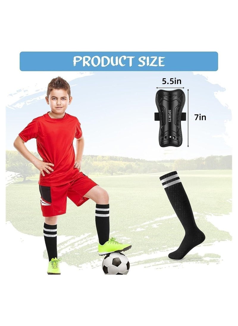 Football Shin Guards, 2 Pair Soccer Guards with Socks for Kids Youth, Lightweight Breathable Calf & Ankle Protective Gear Pads Equipment 6-15 Years Teenagers