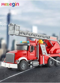 MEBEGIN Fire Truck Toy with Lights and Sounds Friction Powered Car Fire Engine Truck with Water Pump Sirens and Extending Ladder Firefighter Toy Truck for Toddler  - Image 4