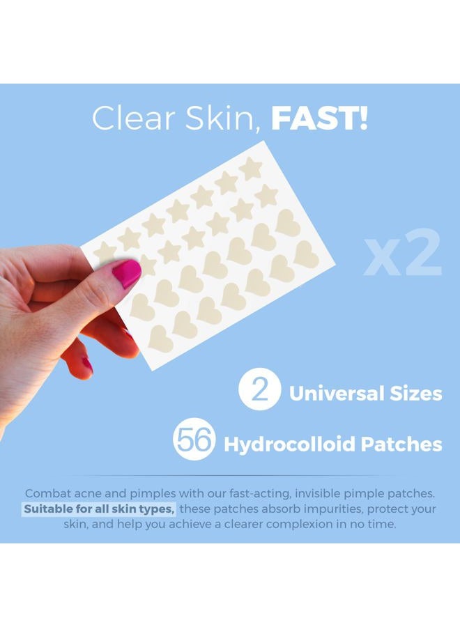 MEDca Acne Patches for Face - Hydrocolloid Bandages (56 Count) Pimple Patches for Face in Hearts & Stars, Acne Spot Treatment Care for Face & Skin Spot Patch Conceals Zits, Acne and Blackheads - Image 2