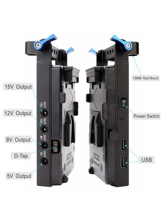 KOERTACOO - V-Mount Lock Battery Plate Power Supply Splitter Adapter with 15mm Rod Clamp + NP-FW50 Dummy Battery Compatible with Sony Alpha A7 A7S A7R a7II a7SII a7RII A6000 A6100 A6300 A6500 Cameras - Image 1