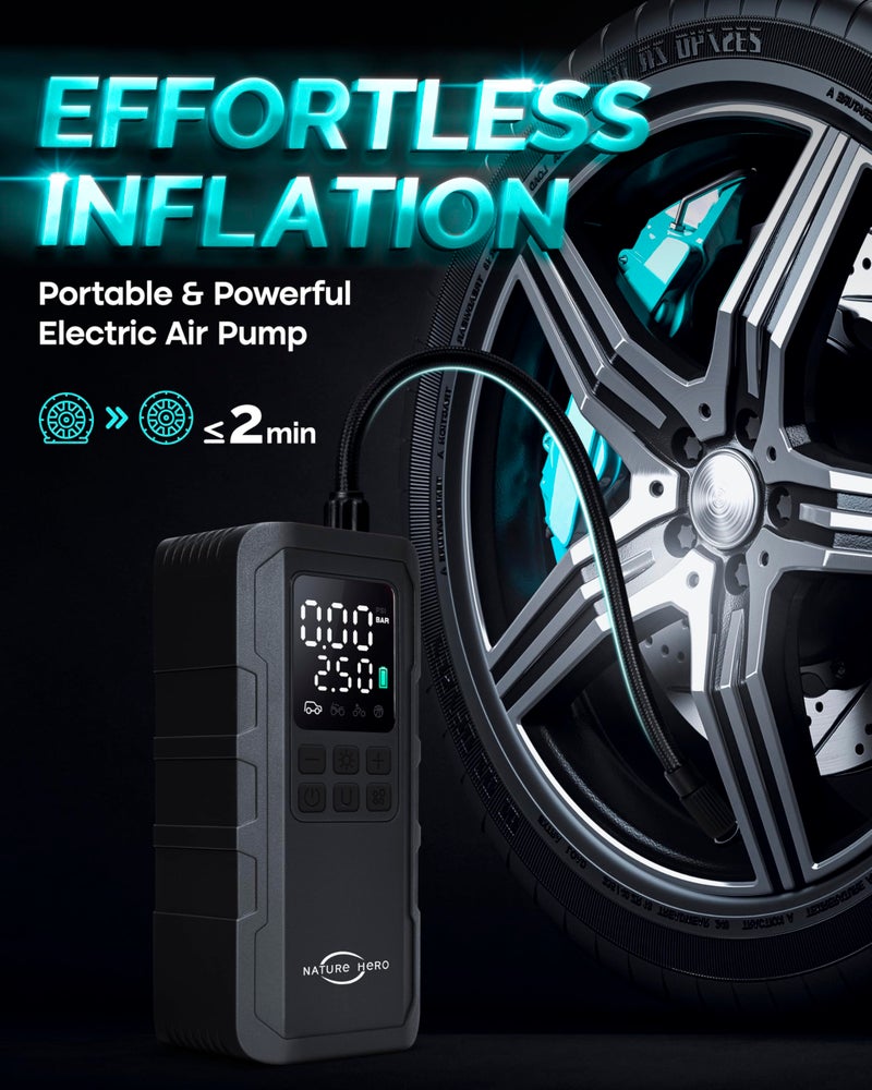 NATURE HERO Tire Inflator Portable Air Compressor - 150PSI Air Compressor Portable Tire Inflator for Car Tire Air Pump Portable Air Compressor for Car Tires - Image 2