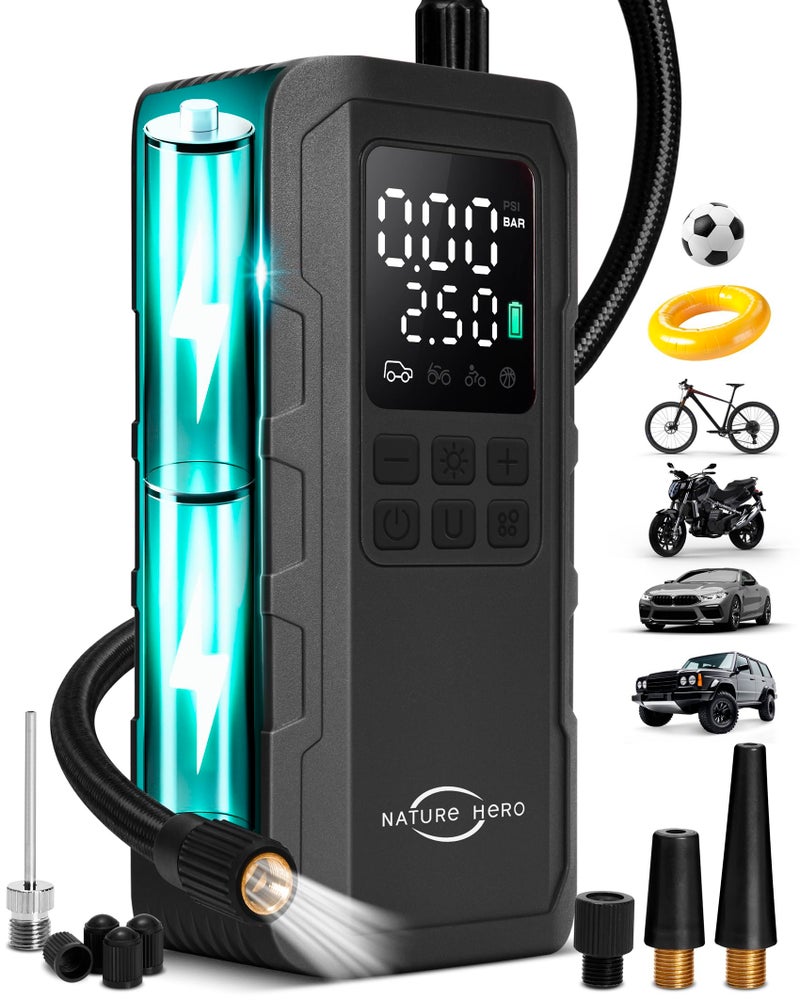 NATURE HERO Tire Inflator Portable Air Compressor - 150PSI Air Compressor Portable Tire Inflator for Car Tire Air Pump Portable Air Compressor for Car Tires - Image 1