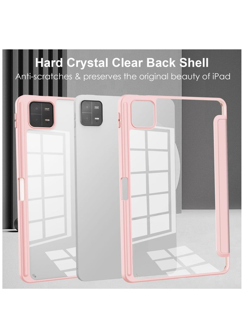 Case Compatible With Xiaomi Pad 6/6 Pro 11 Inch 2023 with Pencil Holder Clear Transparent Back Shell Slim Stand Shockproof Tablet Cover Auto Wake/Sleep (Pink) - Image 2