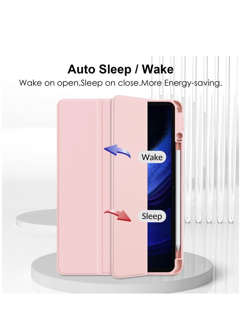 Case Compatible With Xiaomi Pad 6/6 Pro 11 Inch 2023 with Pencil Holder Clear Transparent Back Shell Slim Stand Shockproof Tablet Cover Auto Wake/Sleep (Pink) - Image 4