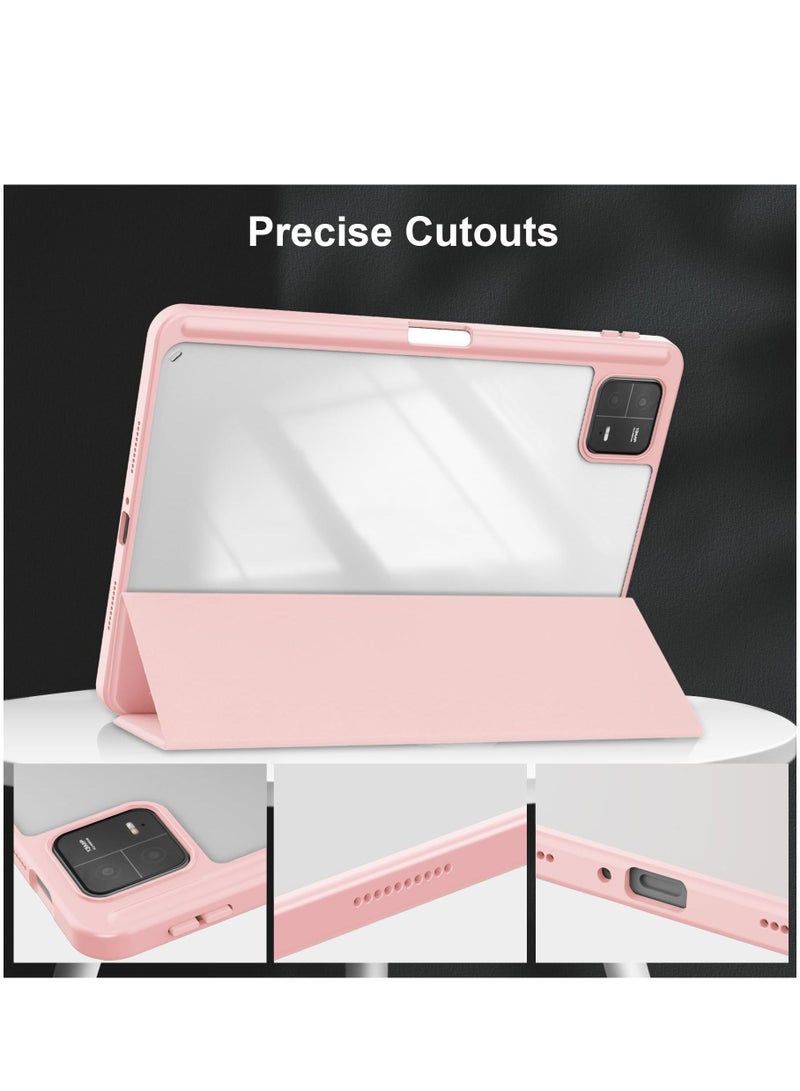 Case Compatible With Xiaomi Pad 6/6 Pro 11 Inch 2023 with Pencil Holder Clear Transparent Back Shell Slim Stand Shockproof Tablet Cover Auto Wake/Sleep (Pink) - Image 5