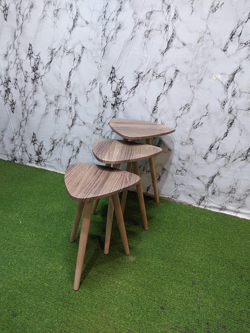 Nesting Tables Set - Modern Coffee and Side Tables with a Simple Design and Wooden Legs - Space Saving Design for the Living Room, Bedroom or Office (Triangle Design - 3)
