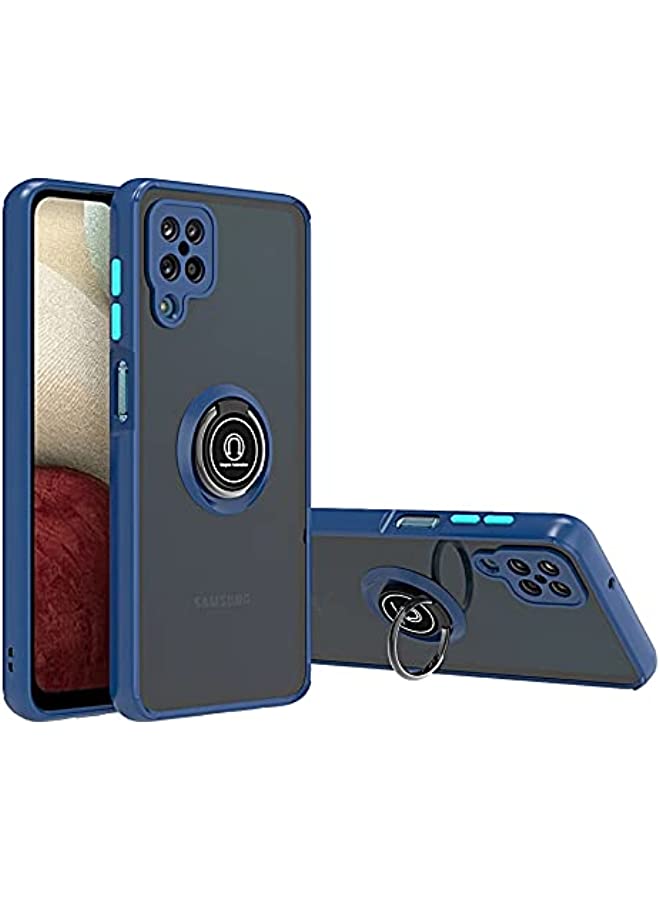 IAF Hybrid Armor Shockproof Edge Anti-Drop Non-Slip Ring Magnetic Frosted Soft Shell Case For Samsung Galaxy A12/Samsung Galaxy M12 Blue