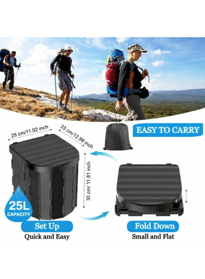 عام مرحاض محمول للتخييم، كرسي مرحاض للسفر للكبار، مقعد مرحاض قابل للطي للمشي لمسافات طويلة في الهواء الطلق، كرسي مرحاض للمرضى مع حقيبة مقاومة للماء وأغطية قمامة. - Image 2