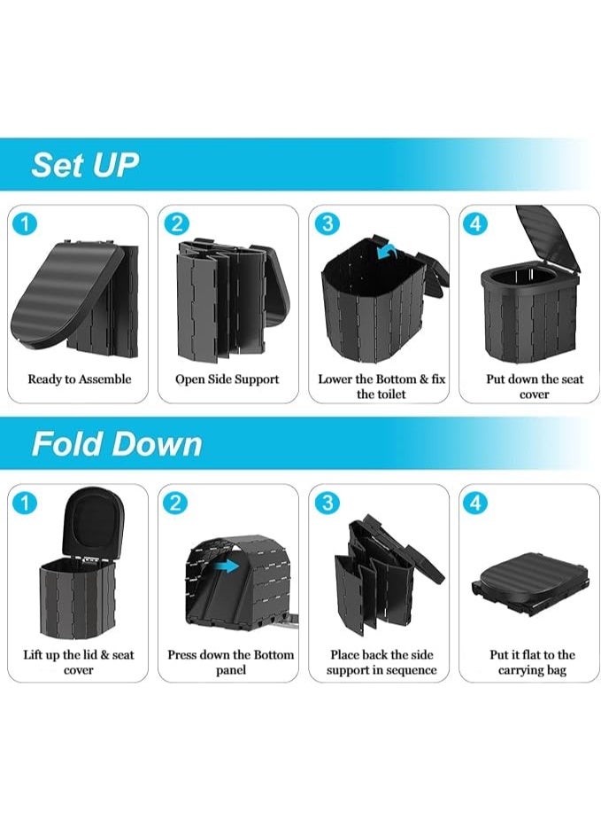 عام مرحاض محمول للتخييم، كرسي مرحاض للسفر للكبار، مقعد مرحاض قابل للطي للمشي لمسافات طويلة في الهواء الطلق، كرسي مرحاض للمرضى مع حقيبة مقاومة للماء وأغطية قمامة. - Image 3
