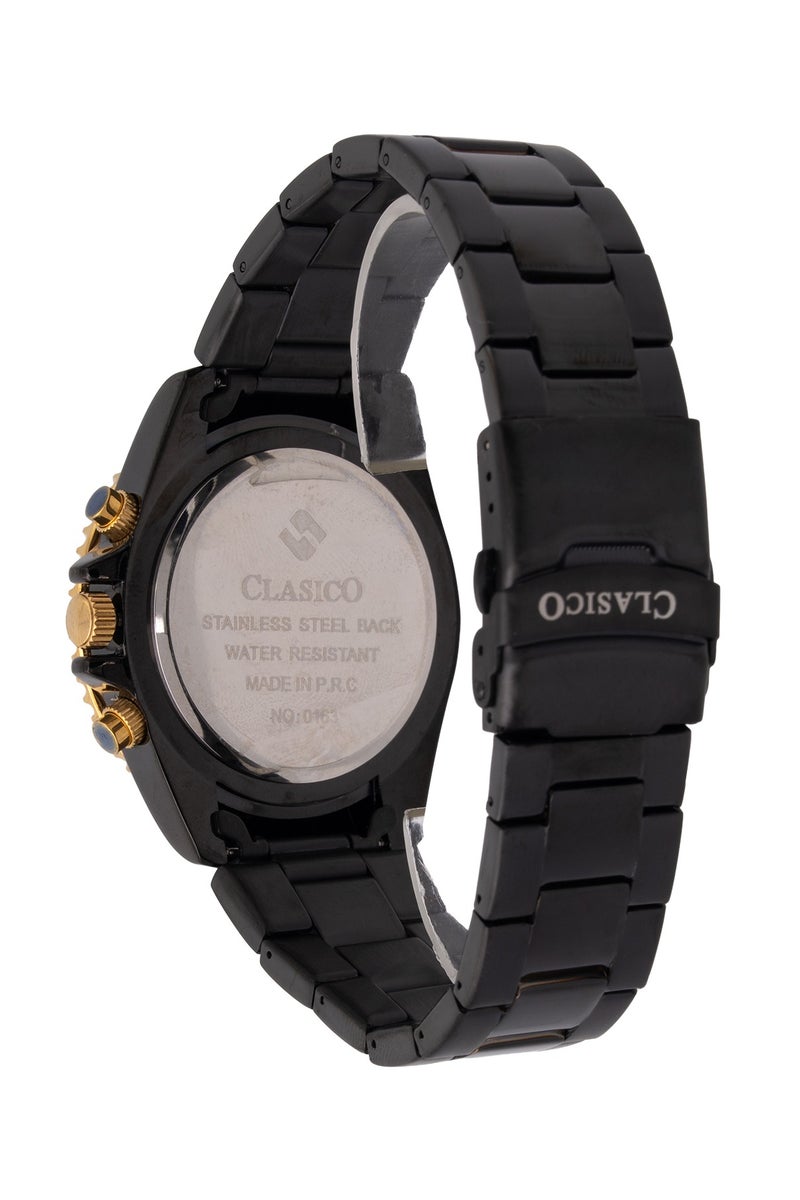 Clasico Chroma 6-Hands Chronograph Watch For Mens – Black & Gold Ruby-Accented Bezel with Steel Bracelet – Elite Y121 Calibre Movement – Waterproof Design - Image 4