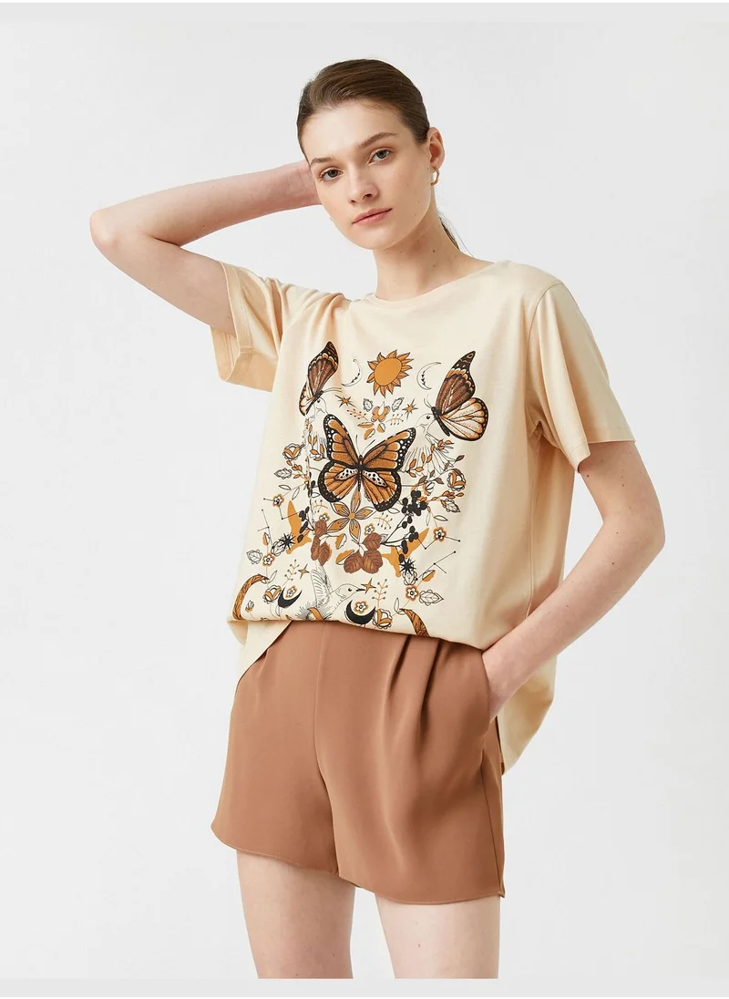 KOTON Printed T-Shirt Short Sleeve Crew Neck Modal Blended