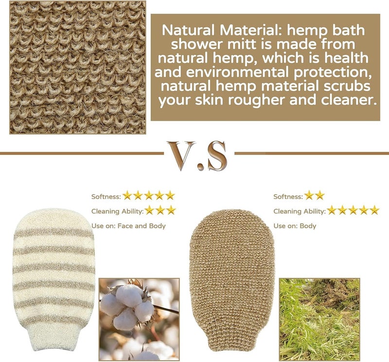 KASTWAVE Exfoliating Loofah Sponge Pads, Bath Mitt Loofah Shower Gloves, Natural Exfoliating Hemp Scrubbing Mitt Bath Sponge Shower Mitt for Women Men Scrubber Machine Washable Double Sided Available - Image 3