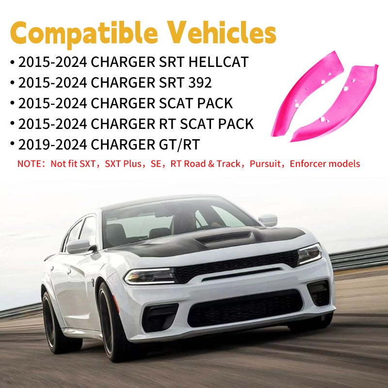 TENGBASE Front Bumper Lip Splitter Protector, Dodge Front Splitter Dedicated to 2015-2023 Dodge Charger SRT 392/Scat Pack/RT Scat Pack 2019-2023 Charger GT/RT (Pink) - Image 3