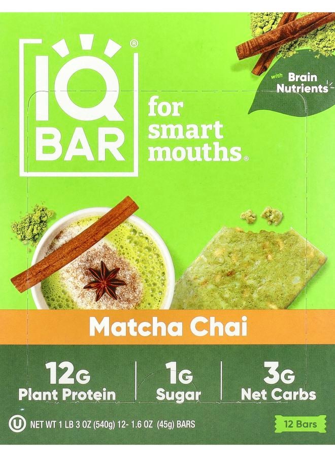 Plant Protein Bar Matcha Chai 12 Bars 1.6 oz (45 g) Each