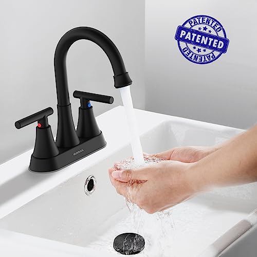 Hurran Bathroom Faucets for Sink 3 Hole, Hurran 4 inch Matte Black with Pop-up Drain and 2 Supply Hoses, Stainless Steel Lead-Free 2-Handle Centerset Faucet for Sink Vanity - Image 2