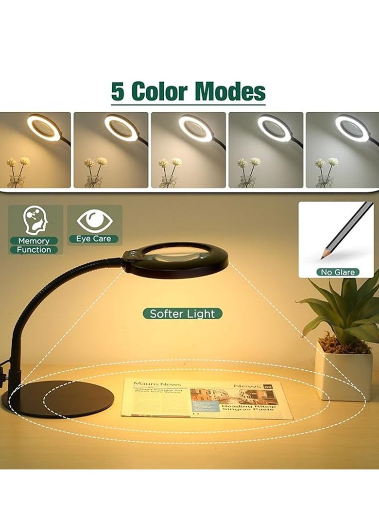 Generic - 10X Magnifying Glass with Light, 5 Color Modes Stepless Dimmable Flexible Gooseneck LED Hands-Free Desk Lamp, Stand Lighted Magnifier for Crafts, Sewing, Reading, Painting, Hobby, Close Work - Image 1