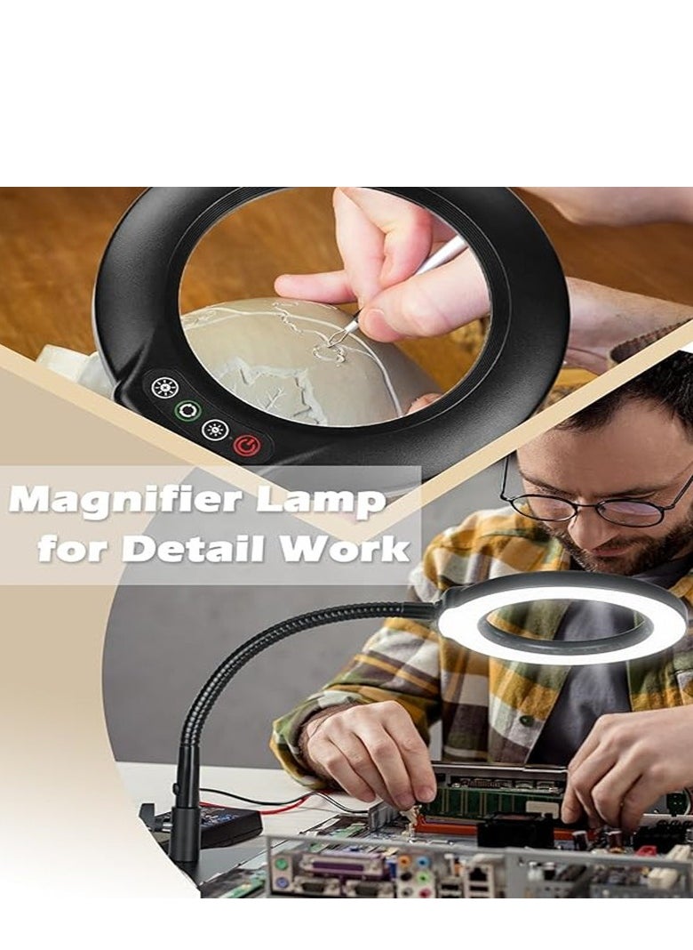 Generic - 10X Magnifying Glass with Light, 5 Color Modes Stepless Dimmable Flexible Gooseneck LED Hands-Free Desk Lamp, Stand Lighted Magnifier for Crafts, Sewing, Reading, Painting, Hobby, Close Work - Image 1