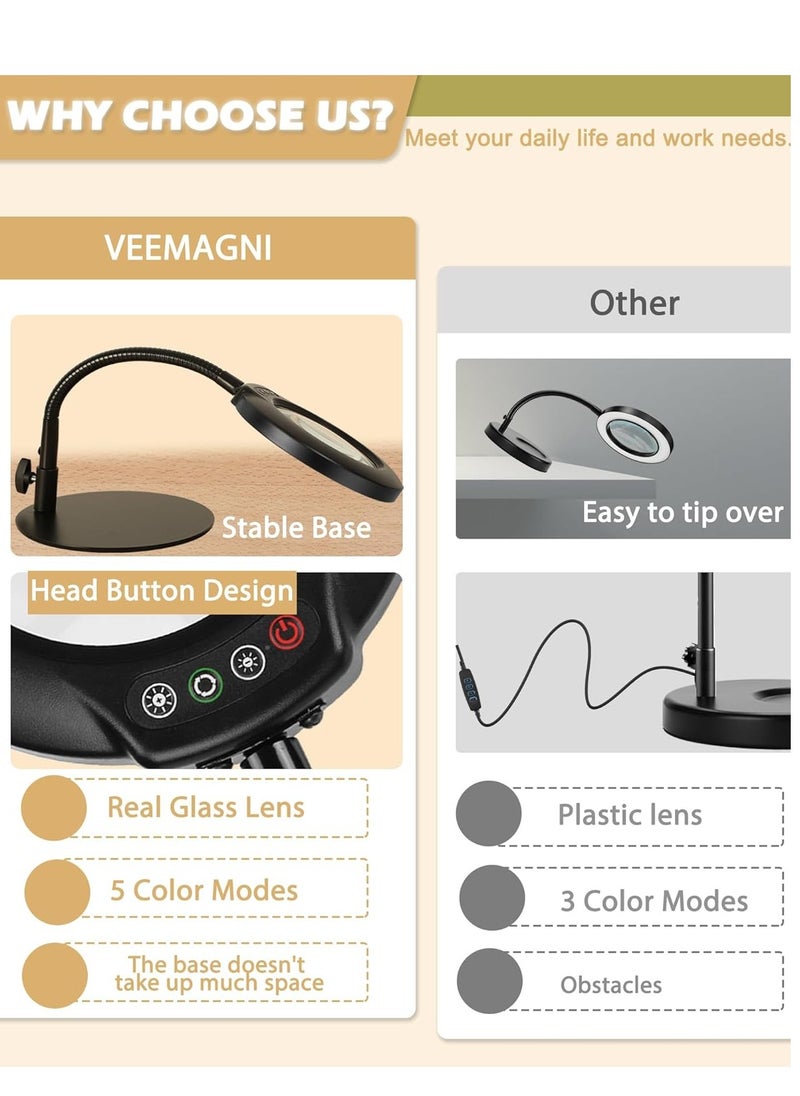 Generic - 10X Magnifying Glass with Light, 5 Color Modes Stepless Dimmable Flexible Gooseneck LED Hands-Free Desk Lamp, Stand Lighted Magnifier for Crafts, Sewing, Reading, Painting, Hobby, Close Work - Image 1