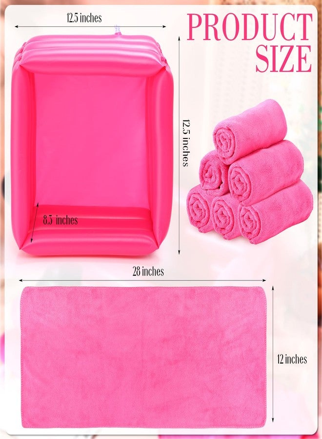 FillTouch 12 Pcs Foot Spa Kit for Girls Kids 12. 5 x 12. 5 x 8. 3 Inch Foot Care Bath and 12 x 28 Inch Hand Towels Washbasin Salon Towels for Spa Sleepover Party Supplies(Rose Red) - Image 2