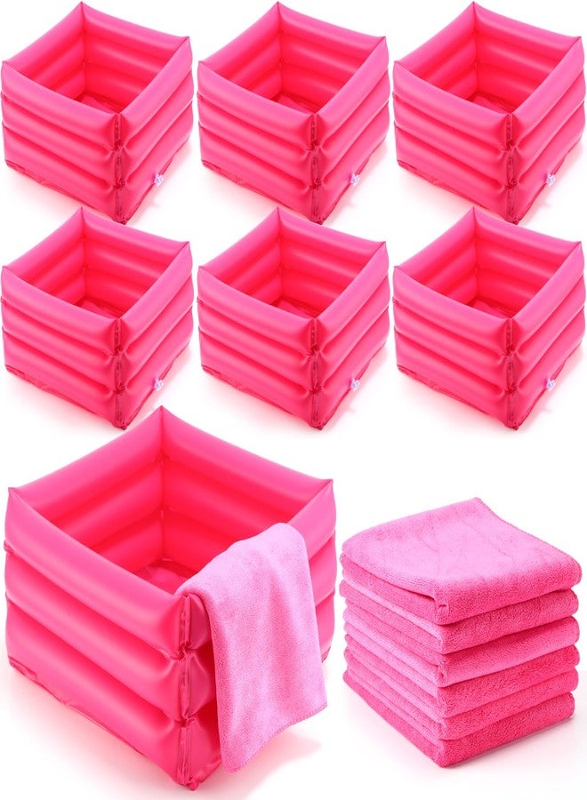 FillTouch 12 Pcs Foot Spa Kit for Girls Kids 12. 5 x 12. 5 x 8. 3 Inch Foot Care Bath and 12 x 28 Inch Hand Towels Washbasin Salon Towels for Spa Sleepover Party Supplies(Rose Red) - Image 1