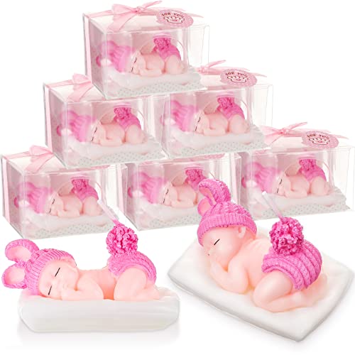 Treela 8 Pack Sleeping Baby Cake Topper Candle Baby Shower Favors Childrens Birthday Handmade Cake Topper Candle Wedding Festival Party DecorationsPink - Image 1