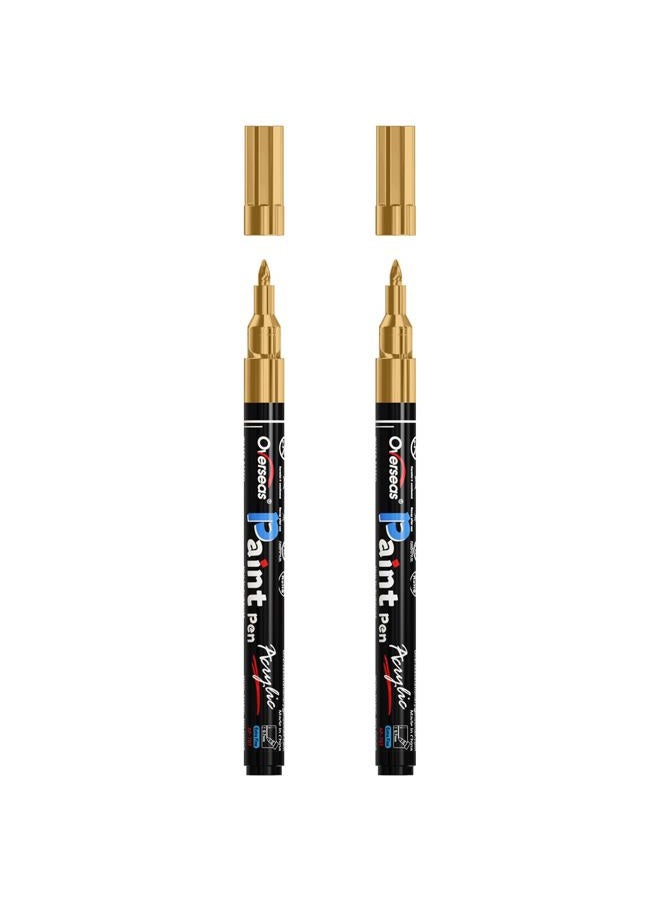 Overseas Gold Acrylic Paint Pens 2 Pack, 0.7mm Extra Fine Tip Permanent Markers, Water-Based, Waterproof, Non Toxic Paint Markers for Wood, Metal, Rock, Plastic, Glass, Canvas, Fabric, Plastic - Image 1