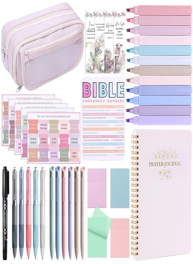 XKDOUS Bible Study Supplies Journaling Kit for Women, Bible Study Kit, 12 Pastel Highlighters and 12 Pens No Bleed, 75 Laminated Tabs, Prayer Journal Pencil Case and More, Beige - Image 1