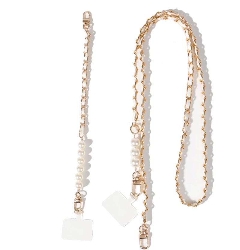 cioatu Universal Phone Strap Cell Phone Lanyard Crossbody Neck Strap Phone Charms with 2 Tether Tab 1 Wrist Strap Leather Cross Body Phone Chain for Most Phones Bag Purse White