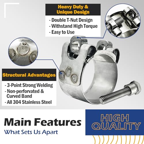 CHUN YUNG DA TT Heavy Duty Hose Clamps TBolt Clamp Fits 5Inch OD Silicone Hose Adjustable 122130mm 480510 304 Stainless Steel Solid TNuts and Wide Band 2 Pack - Image 3